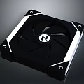Black Electronic Cooling Fan With White N Logo And White Accent Edges Modern Design