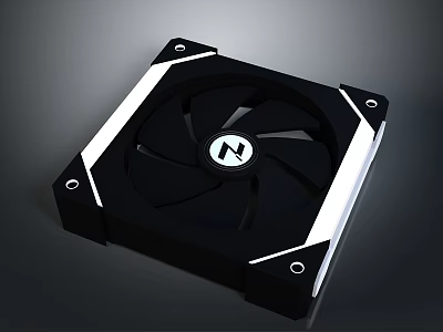 Black Electronic Cooling Fan With White N Logo And White Accent Edges Modern Design 3d model