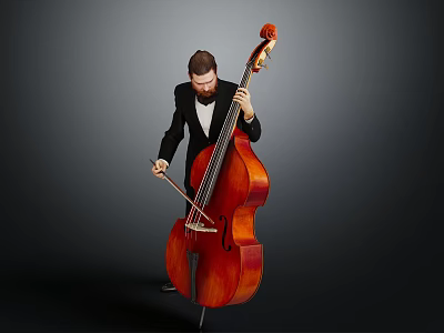 Man in Black Suit Playing Acoustic Double Bass in Formal Music Performance Setting 3d model