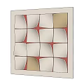 Stylish White and Gold Tile Wall Decor with Modern Red Background Grid Design
