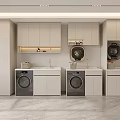 Sleek Modern Bathroom Cabinetry With Light Colored Cabinets Washing Machine And Sink