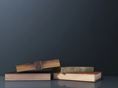 Stacked Vintage Old Books With Different Thicknesses Colors On Dark Background 3d model