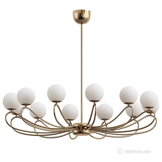 Elegant Modern Golden Frame Chandelier With Multiple White Spherical Bulbs 3d model