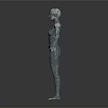 Futuristic Metallic Humanoid Character Standing With Open Arms On Dark Surface