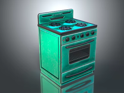 Green Gas Stove Oven Kitchen Appliance With Modern Design And Functional Features 3d model
