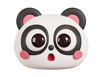 Cute Cartoon Panda Head With Big Eyes Black Ears And Pink Cheeks 3d model