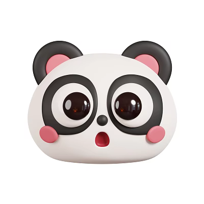 Cute Cartoon Panda Head With Big Eyes Black Ears And Pink Cheeks 3d model