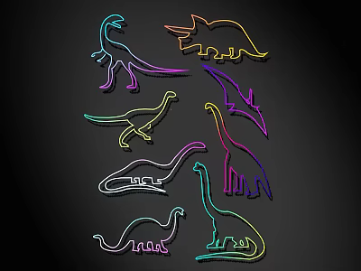 Colorful Dinosaur Silhouette Decorative Lights With Neon Lines On Black Background 3d model