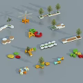 Colorful Landscape Seats With Various Creative Designs Trees And Decorative Elements 3d model