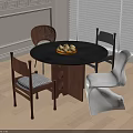 Modern Indoor Round Table And Chairs Set With Wooden And White Chairs And Fruit Bowl