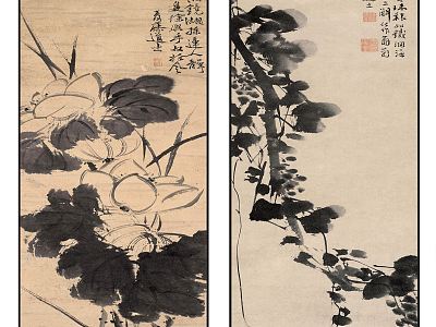 Chinese Plant Painting Traditional Zen Ink Flower Pattern Hanging Painting Combination model