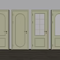 Light Colored Swing Doors With Different Designs Glass Panels And Golden Handles For Home Interior