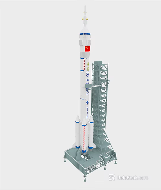 Advanced Industrial Rocket Launch Equipment With Tower And Chinese Flag 3d model 