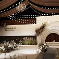 Elegant Banquet Hall Interior With Decorative Lights Flower Arrangements And Archway Design