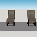 Two Wooden Striped Lounge Chairs with Metal Frame for Outdoor Use