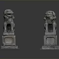 Traditional Stone Lion Statues With Classical Pedestal And Detailed Carving Work