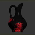 Black Wine Jug With Red Floral Patterns Modern Design On Dark Background