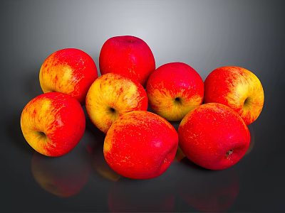 Fresh Red And Yellow Apples Stacked On Dark Background With Shiny Skin 3d model