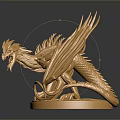 Golden Eagle Sculpture With Intricate Spread Wings And Circular Metallic Base