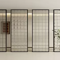 Modern Interior Room Divider With Glass Grid Panels And Black Frames 3d model