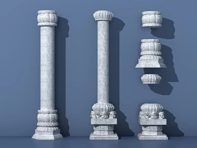 Ornate Stone Columns With Carved Bases And Capital Details For Architectural Design 3d model