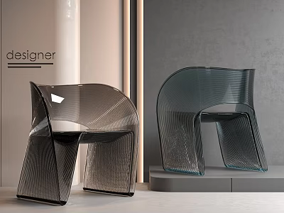 Designer Modern Transparent Leisure Chairs With Curved Acrylic Design And Sleek Structure 3d model