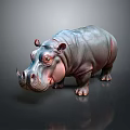 Detailed Realistic 3D Hippo Model Standing on Dark Background with Reflection 3d model
