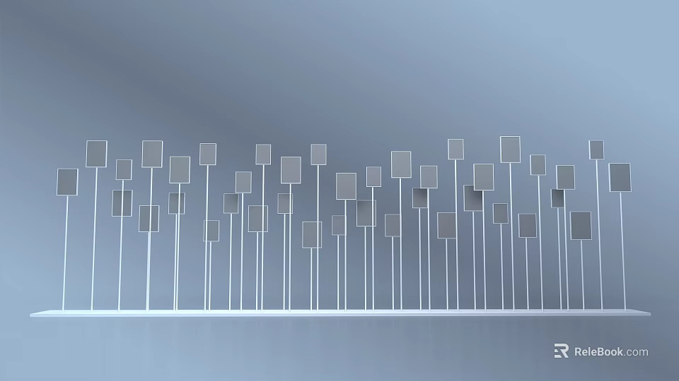 Abstract Geometric Art Installation Gray Squares On White Poles Wavy Arrangement 3d model 