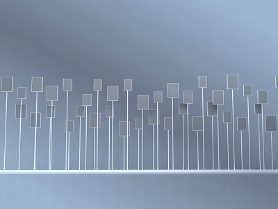 Abstract Geometric Art Installation Gray Squares On White Poles Wavy Arrangement 3d model