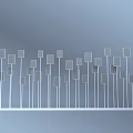 Abstract Geometric Art Installation Gray Squares On White Poles Wavy Arrangement