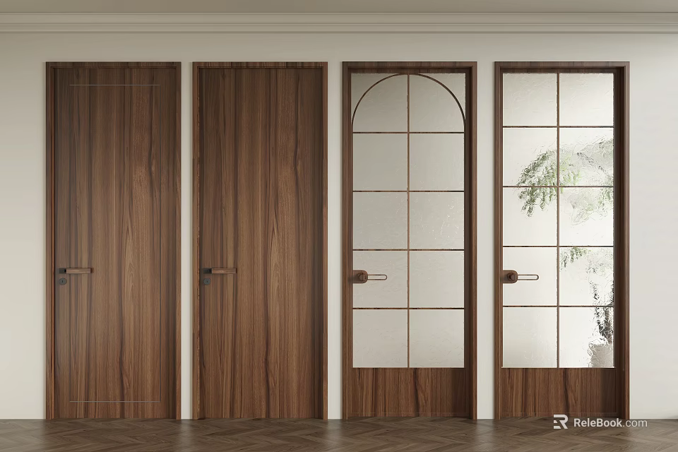 Modern Hinged Doors Collection Featuring Wooden And Glass Panel Designs For Home Interior 3d model 
