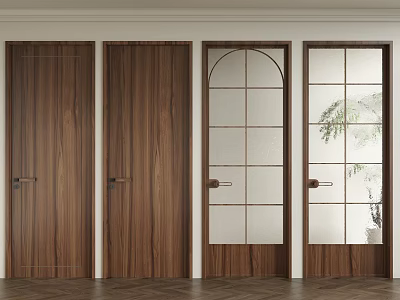 Modern Hinged Doors Collection Featuring Wooden And Glass Panel Designs For Home Interior 3d model