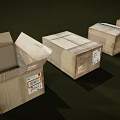 Cardboard Boxes Arranged with Open and Closed Lids and Shipping Labels