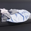 Modern Minimalist Double Bed With Black Frame And Soft Light Pink Gray Blue Bedding