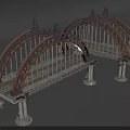Double Arch Bridge Design With Metal Frames Stone Pillars And Decorative Tops 3d model