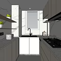 Modern Kitchen Interior With White Cabinets Marble Walls Sink Stove And Window