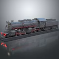 Vintage Steam Train Model With Metal Texture And Red Accents On Display Base