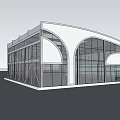Modern Building Exterior With Glass Curved Facade White Frame And Blue Sky Design
