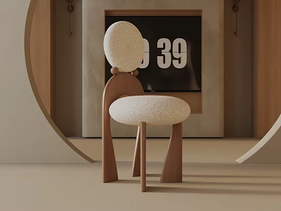 Modern Leisure Chair With Curved Wooden Frame And White Textured Cushion In Living Room 3d model