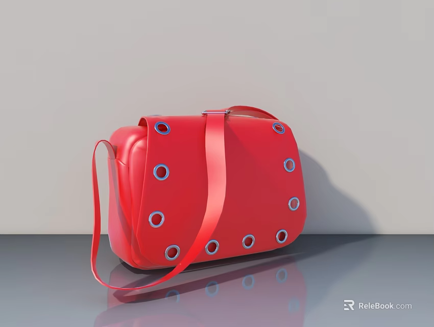 Red Fashion Handbag With Circular Cutouts And Adjustable Shoulder Strap 3d model 