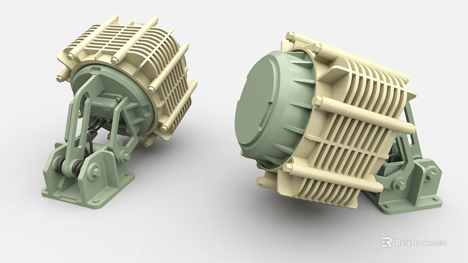 Industrial Equipment Mechanical Units With Grille Structure Circular Cover And Base Mount 3d model 