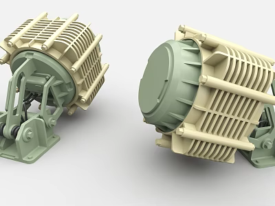 Industrial Equipment Mechanical Units With Grille Structure Circular Cover And Base Mount 3d model