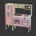 Pink And Beige Children's Toy Kitchen Cabinet With Stove Sink Oven And Microwave