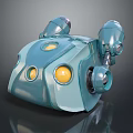 Blue Robotic Cosmic Probe With Yellow Circular Sensors And Mechanical Parts For Deep Space Exploration