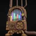 Steampunk Style Industrial Equipment With Colorful Cylindrical Elements Gears Wheels And Decorative Parts