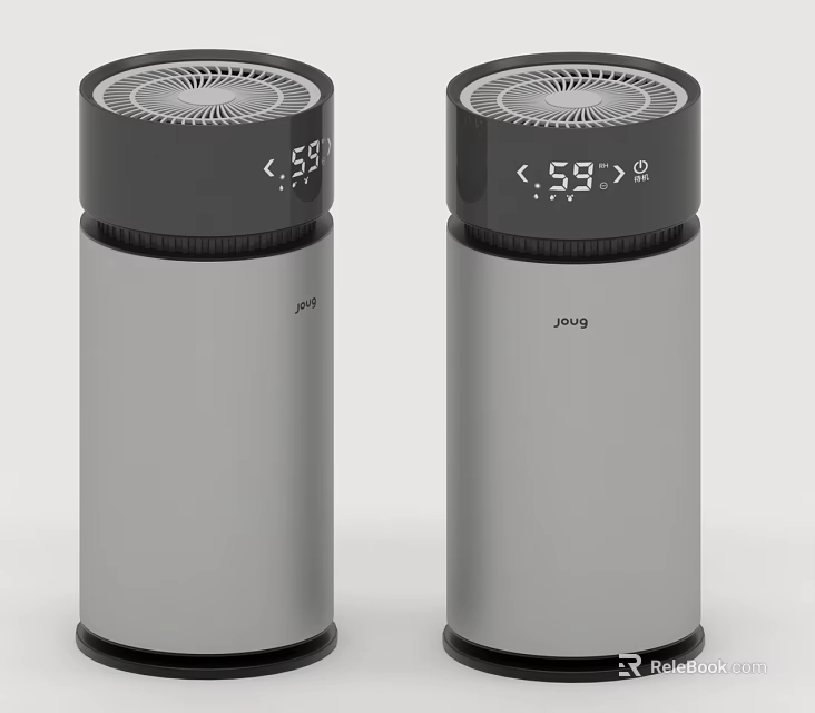 Modern Cylindrical Air Purifiers Featuring Digital Temperature Display For Home Use 3d model 