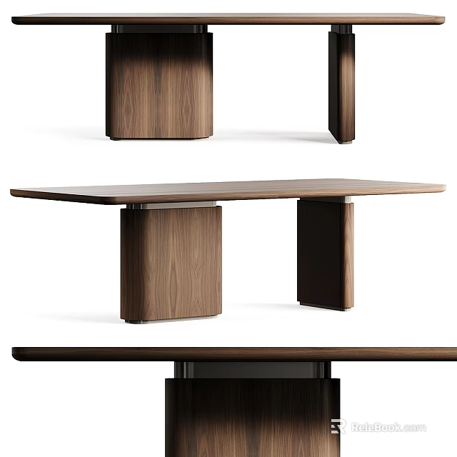 Modern Walnut Wooden Dining Table With Square Legs And Smooth Tabletop Surface 3d model 