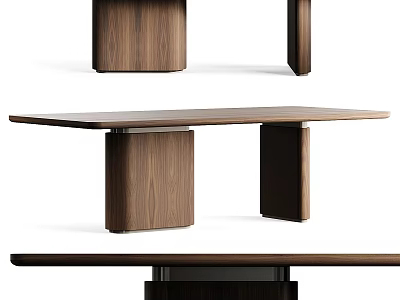 Modern Walnut Wooden Dining Table With Square Legs And Smooth Tabletop Surface 3d model
