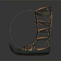 Green Knee High Shoes With Stylish Straps And Decorative Brown Soles