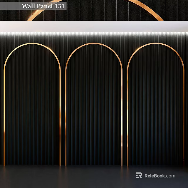 Modern Wall Decor With Three Arched Gold Frames On Black Background 3d model 